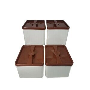 Poly Flex Republic Canister Set Vintage MCM Four Piece Brown 4 Lids Model 239